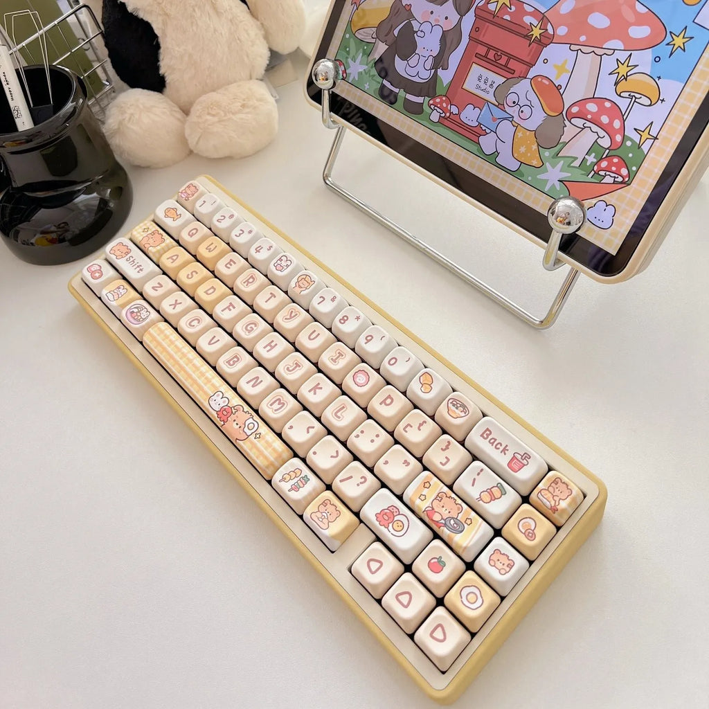 Rabbit Bear Restaurant themed PBT plastic keycap set with EOA profile for mechanical keyboards