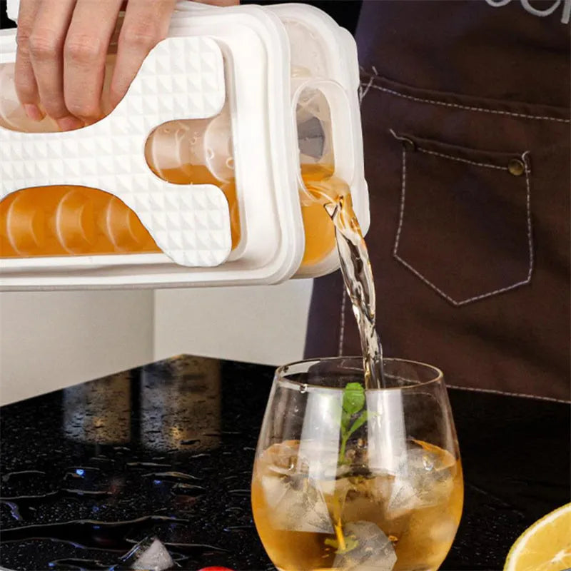 Portable silicone ice ball mould and water bottle in light grey, sky blue, or transparent white colours