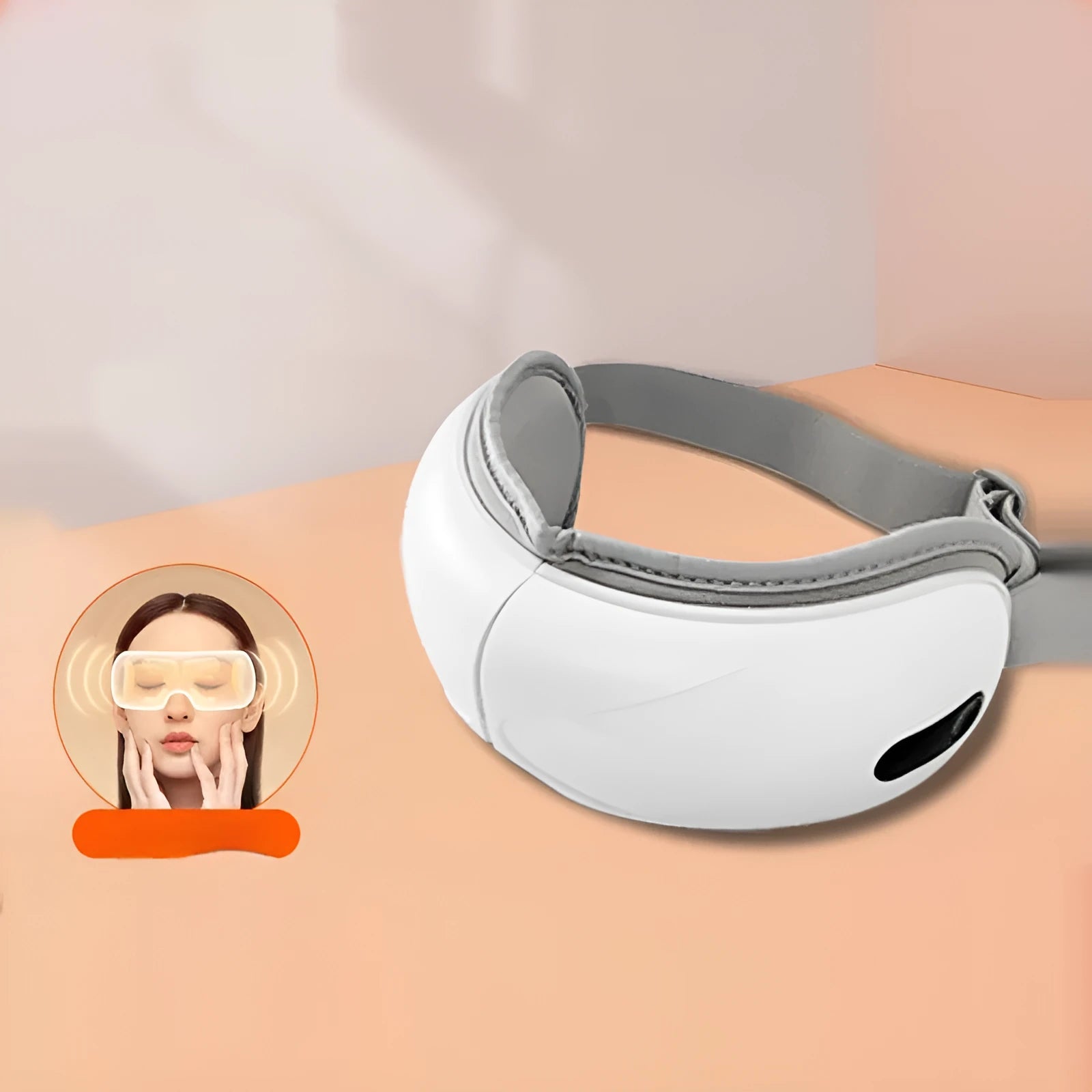 White rechargeable eye massager with airbag massage and hot compress function