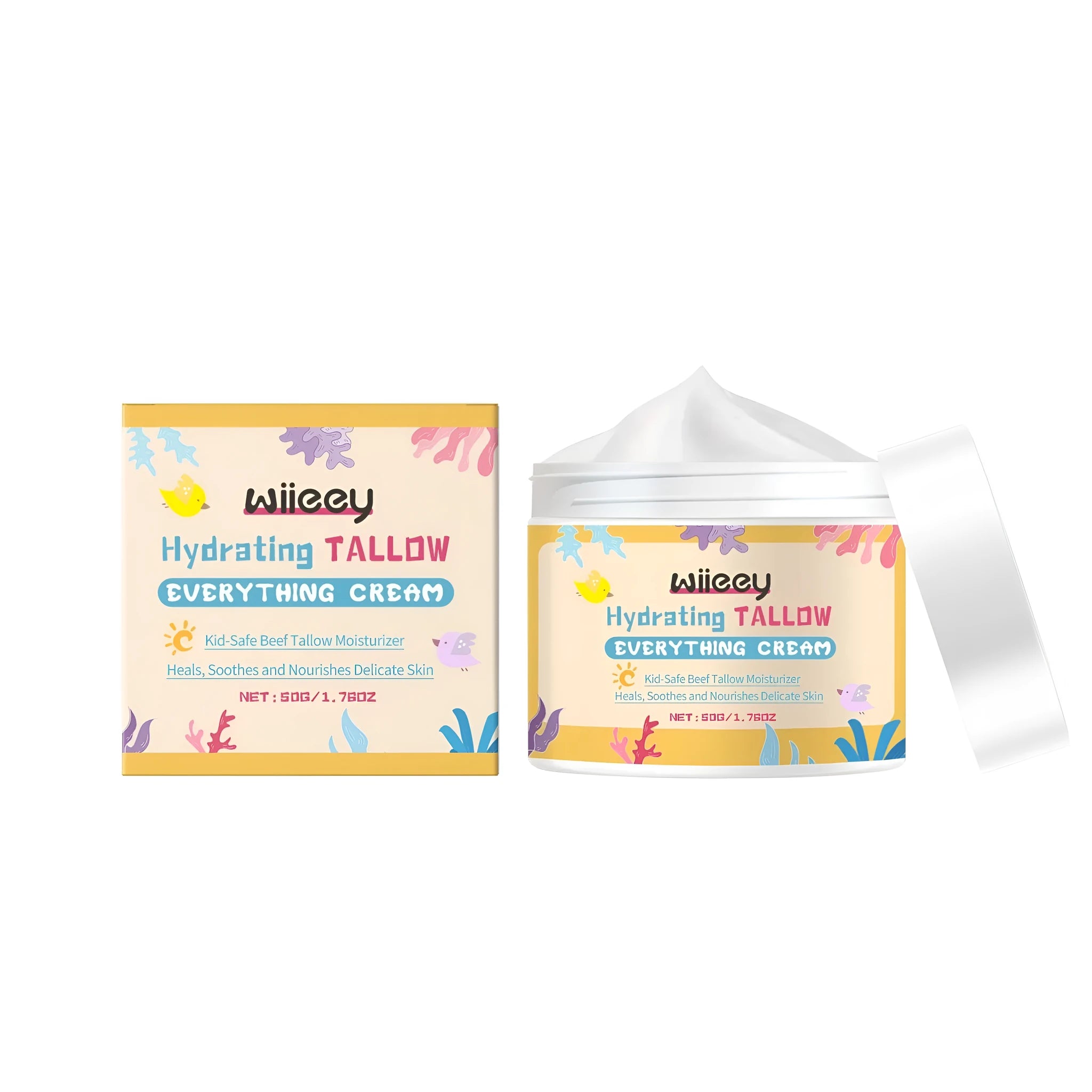 50g glass jar of hydrating tallow moisturising cream with shea butter.