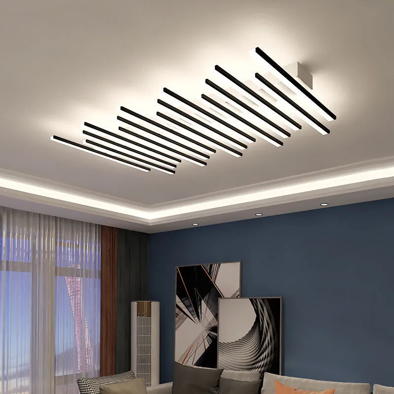Modern six-head wave-style LED ceiling light in black or gold finish with white or warm light options.