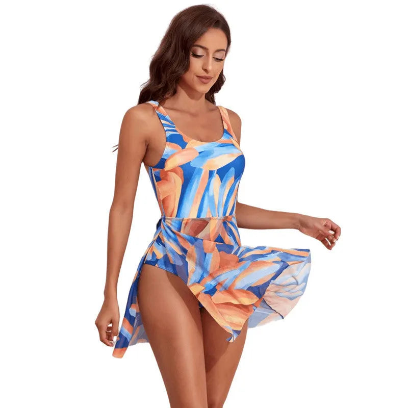 Women's floral print single-shoulder one-piece swimsuit with slim waist design