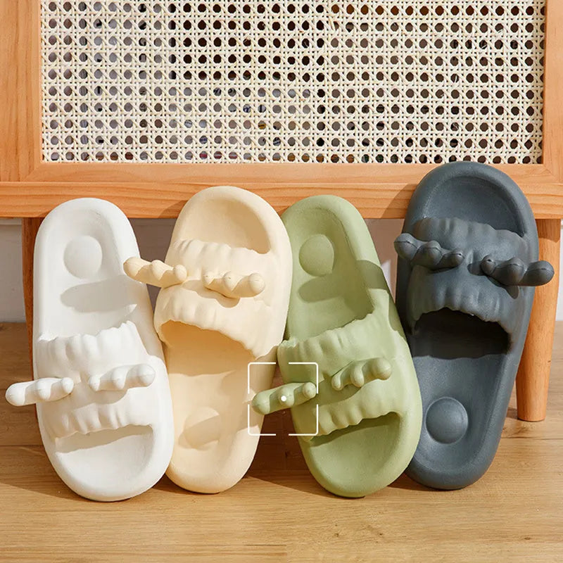 Women's EVA flip flop slippers with deer horn design and non-slip sole in light yellow.