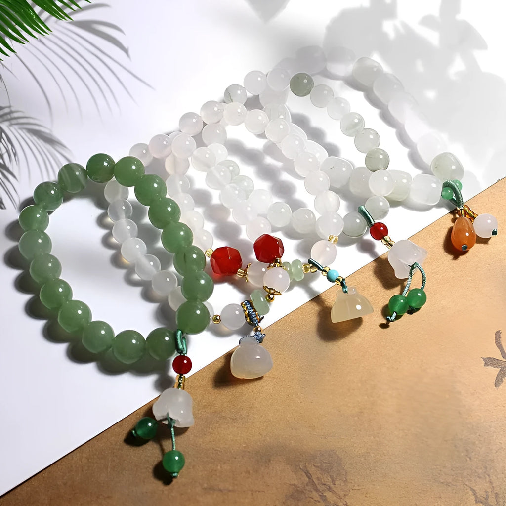 Hand-woven natural white agate bracelet with Chinese lotus seedpod beads in 10mm size
