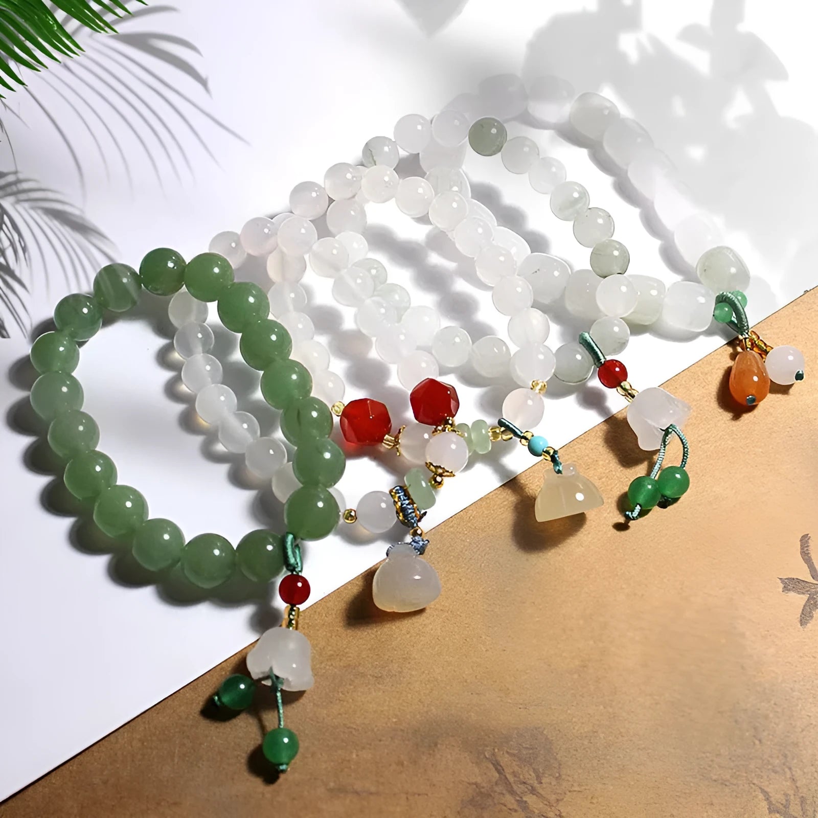 Hand-woven natural white agate bracelet with Chinese lotus seedpod beads in 10mm size