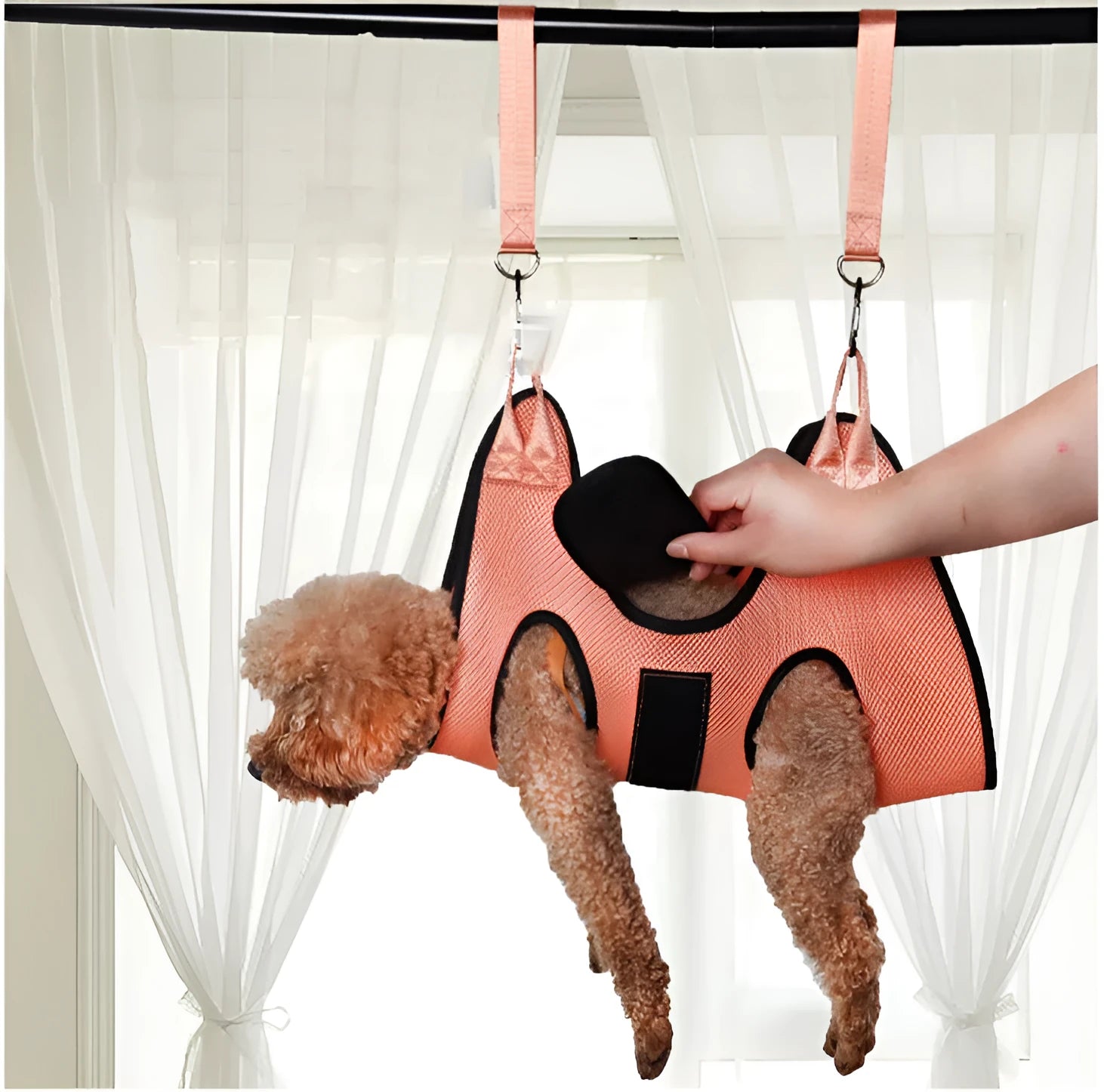 Cat grooming restraint bag in three sizes with adjustable neck closure for bath and nail trimming