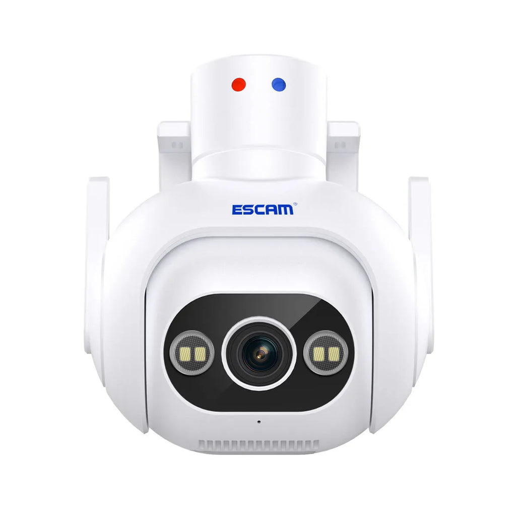 White plastic smart security camera with lens and wall mount bracket