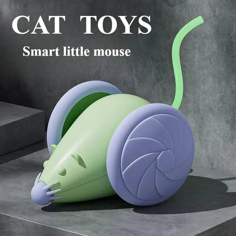 Green and white plastic automatic electric mouse cat teasing stick toy for indoor cats