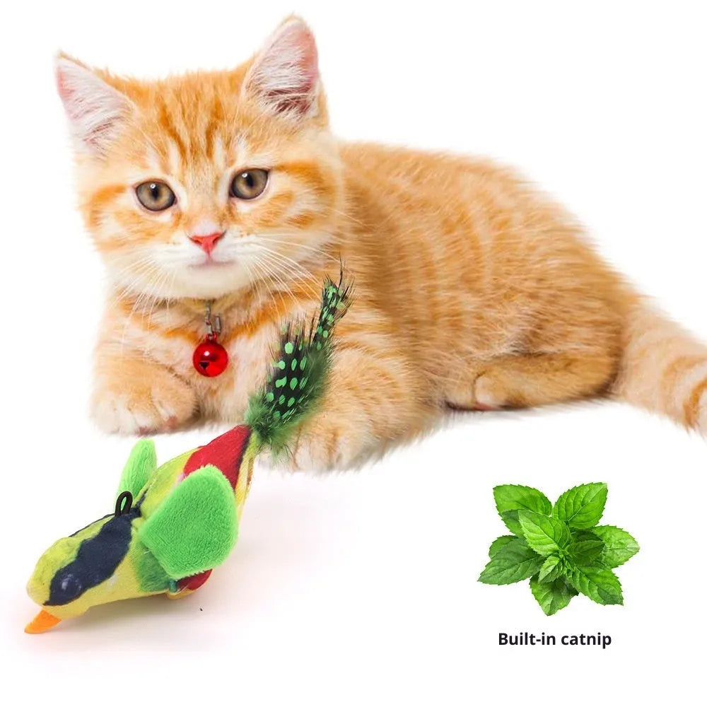 Plush squeaky bird cat toy in blue robin colour with vocal simulation for self-amusement