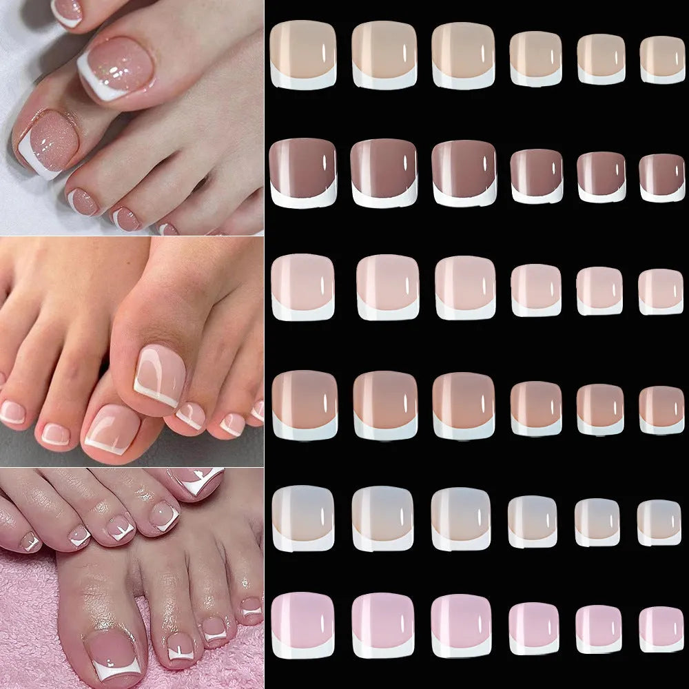 120-piece box of nude artificial toe nails with French white edges in nine shades TD245-B1 to B9
