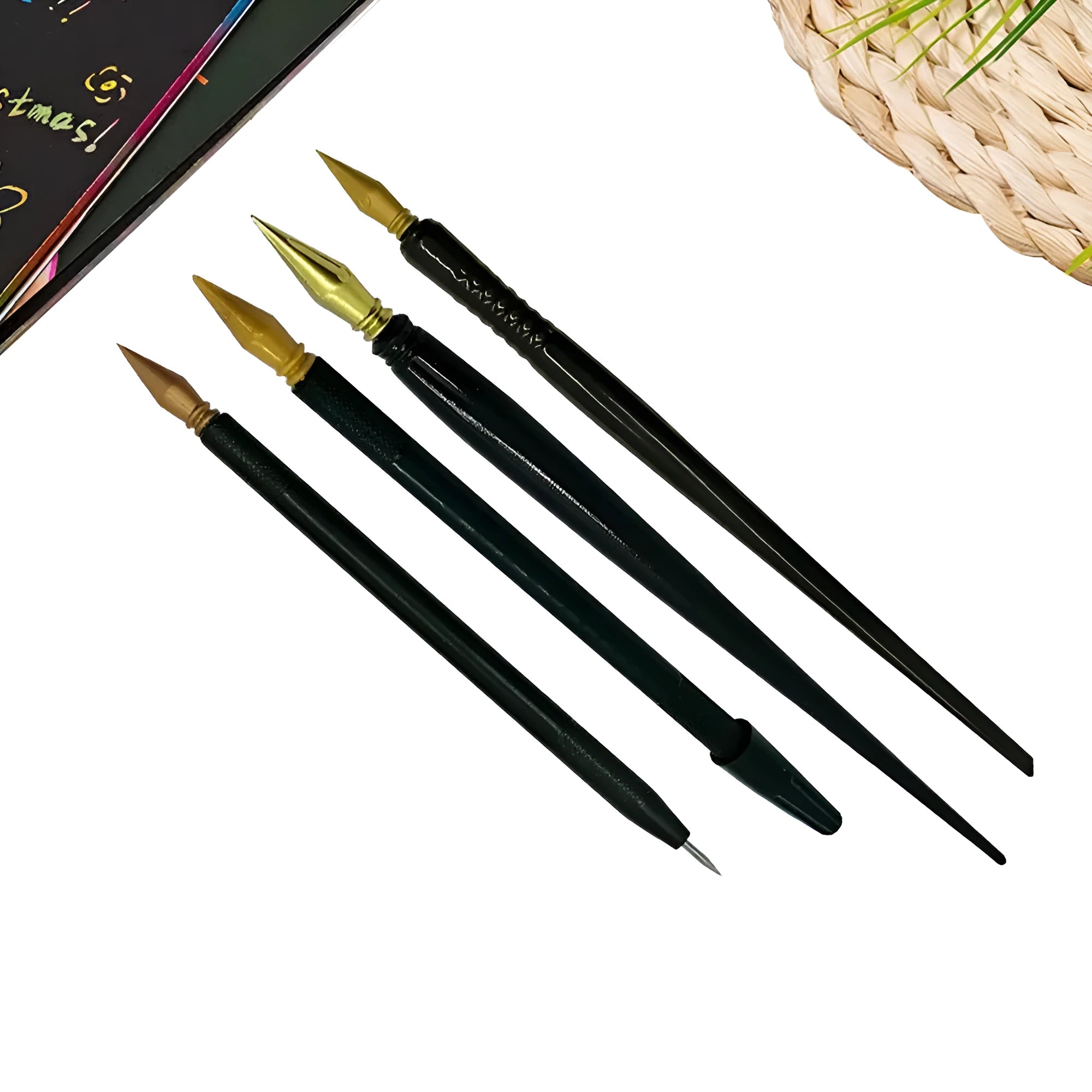 Children's scratch art brush pen with single scratching tip for craft activities