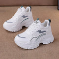 Women's white breathable height increase trainers with lace-up front and cross shoulder straps