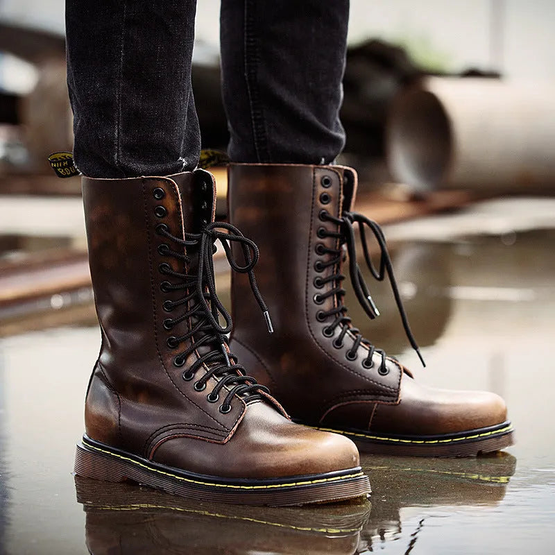 Men's black leather lace-up casual shoes with round toe and flat heel.