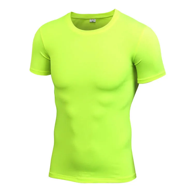 Men's solid colour short-sleeved athletic shirt in stretch quick-dry polyester fabric
