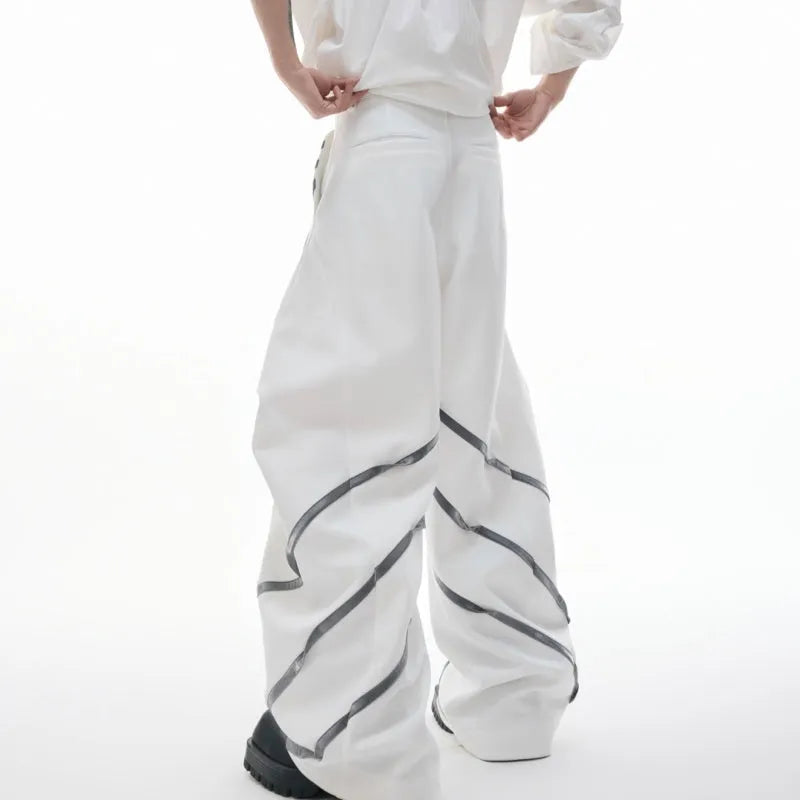 Men's trousers with three-dimensional cutting and metal striped rivet pleated detailing