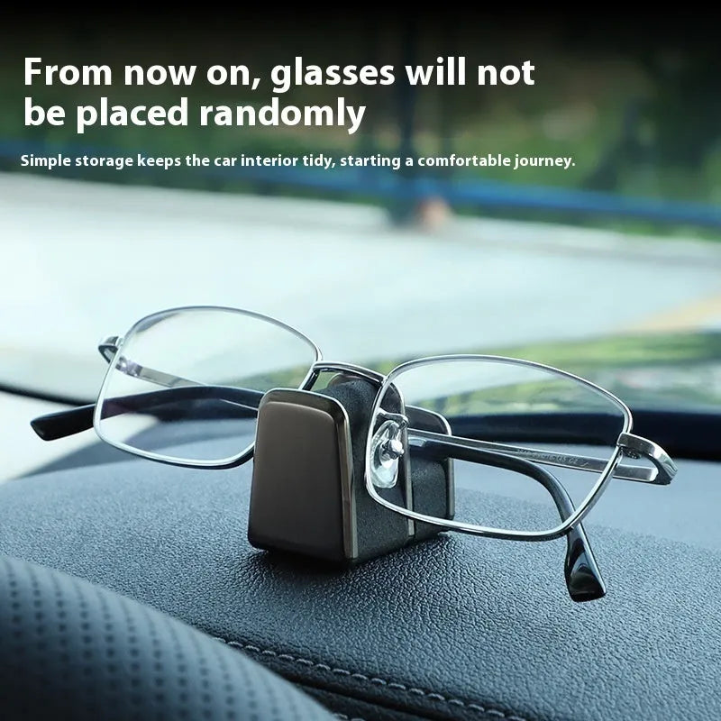 Zinc alloy and leather car dashboard glasses clip organiser in green, black, grey, or red