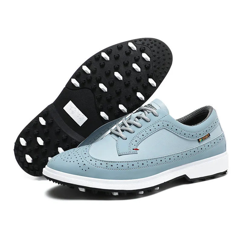 Men's golf shoe in Lake Blue with genuine leather upper and rubber outsole
