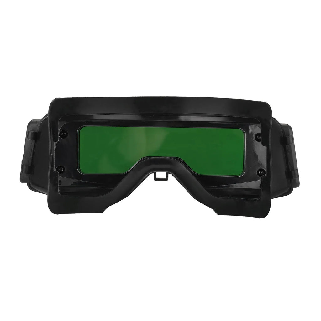Black automatic darkening welding mask with a large rectangular lens for arc welding protection.