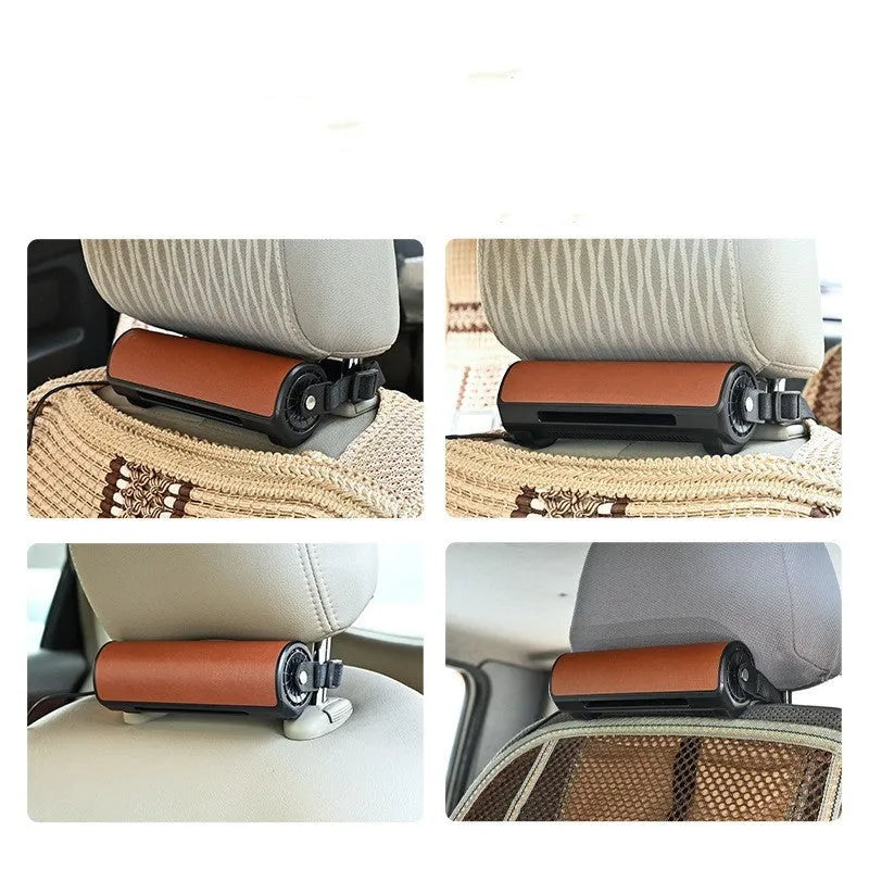 Black ventilated bladeless car fan with USB power cord for vehicle mounting