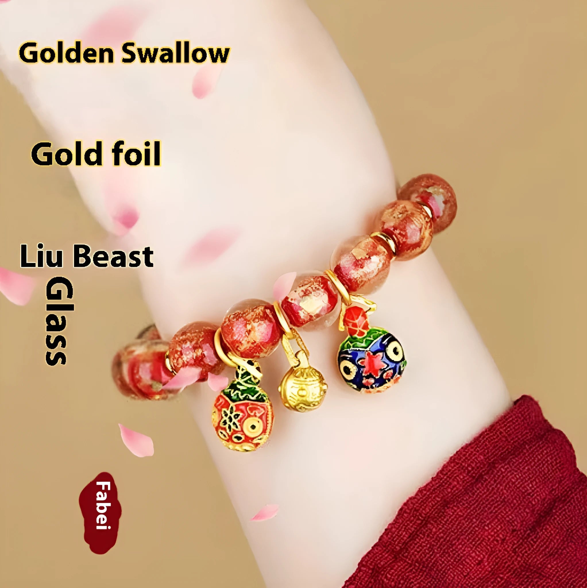 Glass bead bracelet with geometric shapes and auspicious patterns in court style design