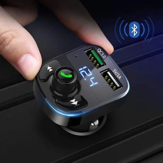 Modern car charger in black with MP3 playback and 3.1A USB output
