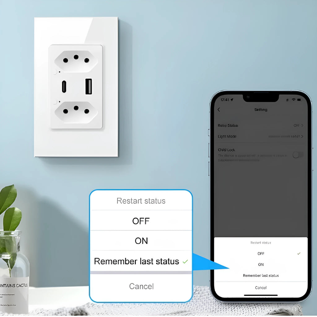 Brazil wall socket with six holes, two USB ports, in black finish showing outlet layout