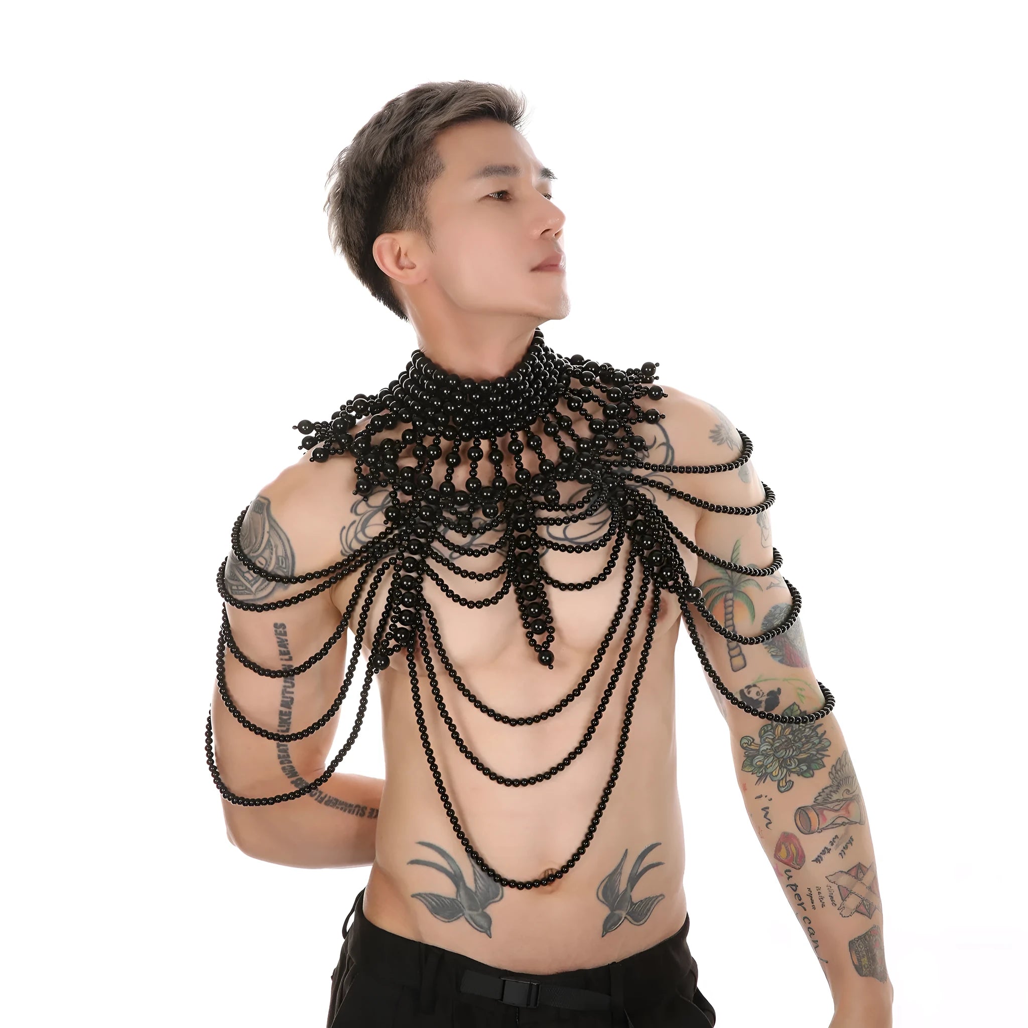 Men's Hand-knitted Multi-layer Pearl Palace Style Vest Cotton Blend Black White Solid Colour Dance Top Tight Fit 51cm Spring Retro