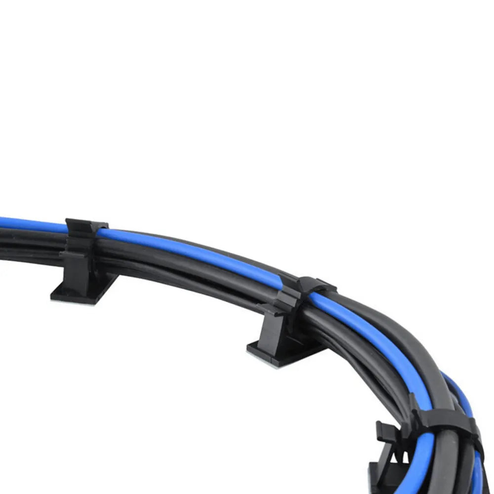 Black nylon adhesive cable clamp pack of 10 for 13mm diameter wire management.