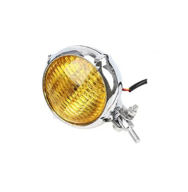 A single black electroplated Harley halogen headlight with an 8 cm diameter lens.