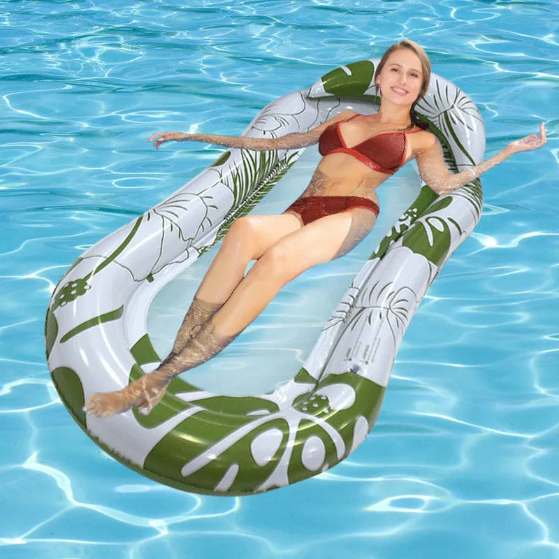 Inflatable seat hammock with net in dark blue whale design floating on water, thickened PVC construction