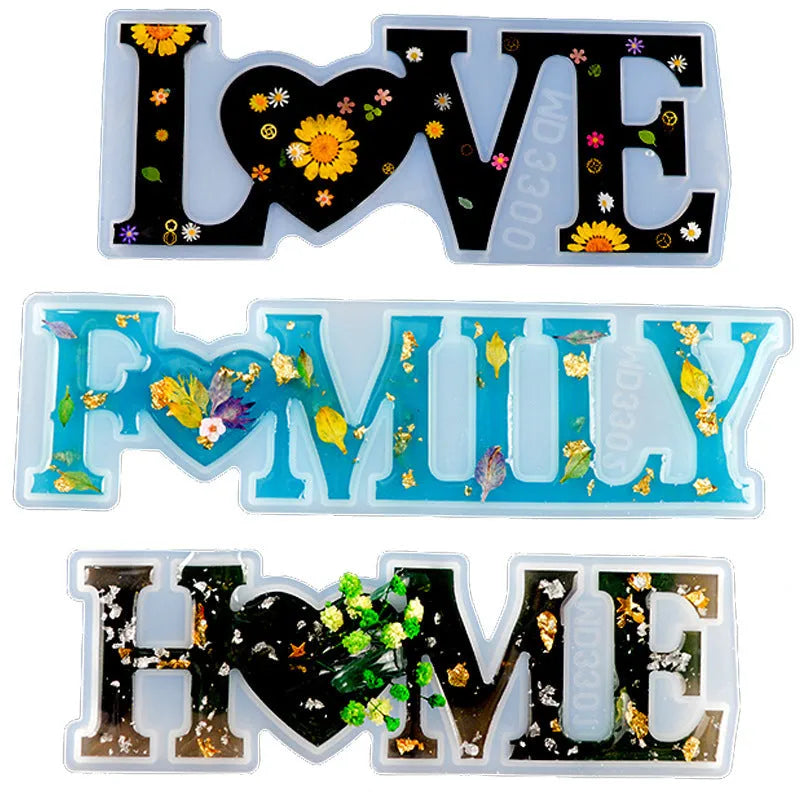 Silicone epoxy letter mould for resin crafting showing English alphabet and word details