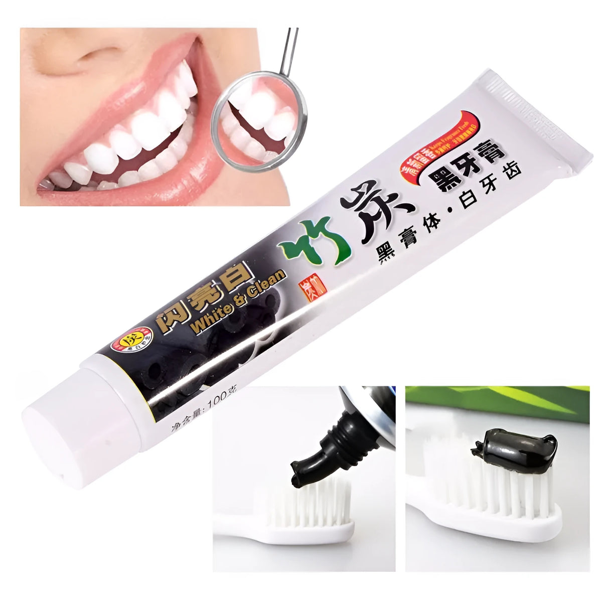 Black bamboo charcoal toothpaste tube for whitening teeth and oral hygiene