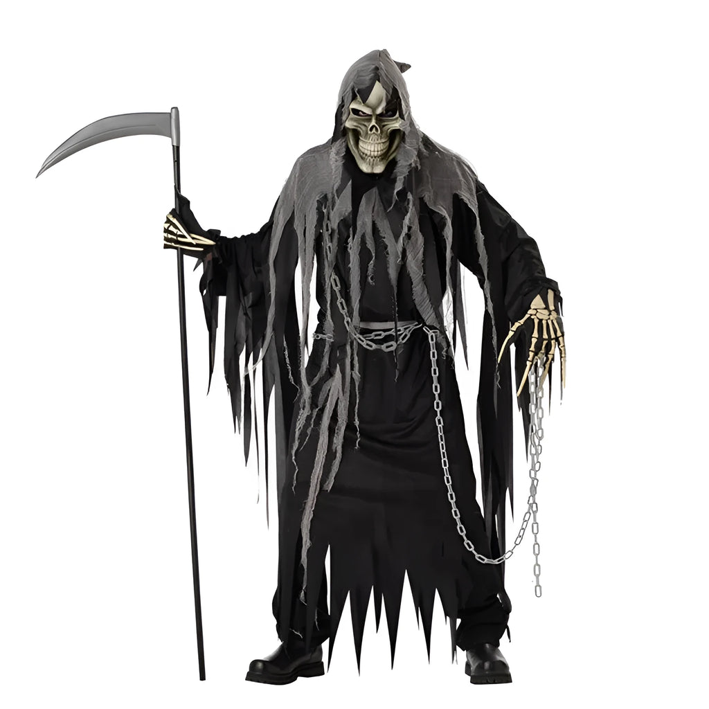 Adult Halloween death angel costume set black cloth one size includes ghost headgear robe belt ghost gloves