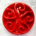 A coloured slow feeder dog bowl with a maze pattern and non-slip base, suitable for large, medium, and small dogs.