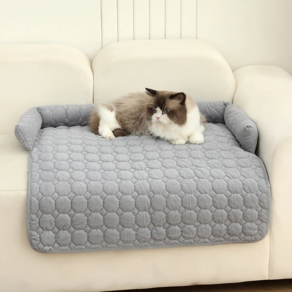 Corduroy pet bed mat with neck pillow, 75cm x 75cm, 900g, in Beige or grey for dogs and cats