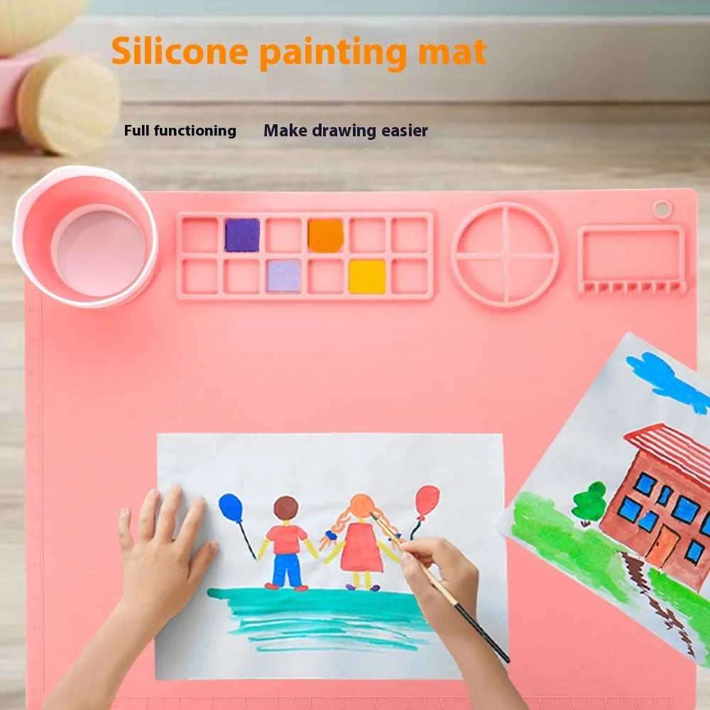 Silicone painting mat with optional double bowl design for watercolour and oil painting in various colours