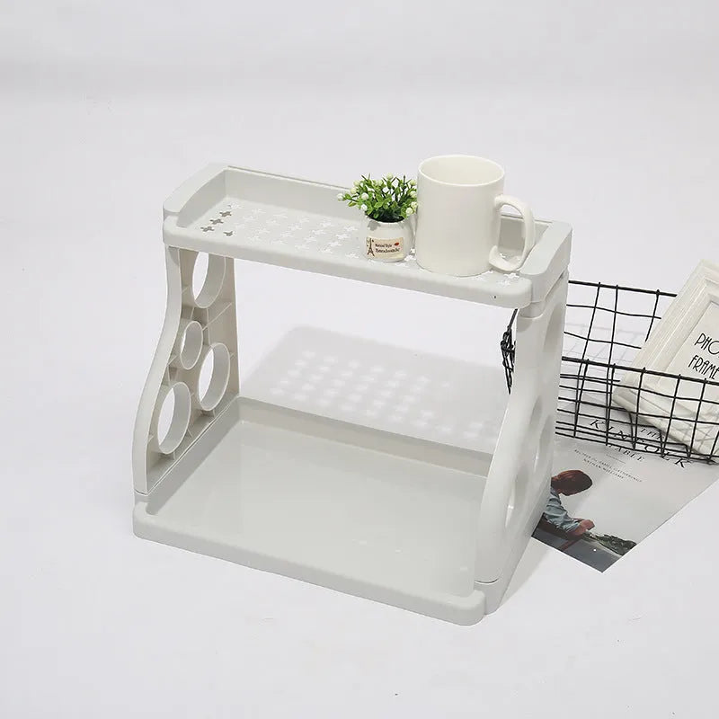 Foldable three-tier kitchen storage shelving unit in PP plastic with five colour options