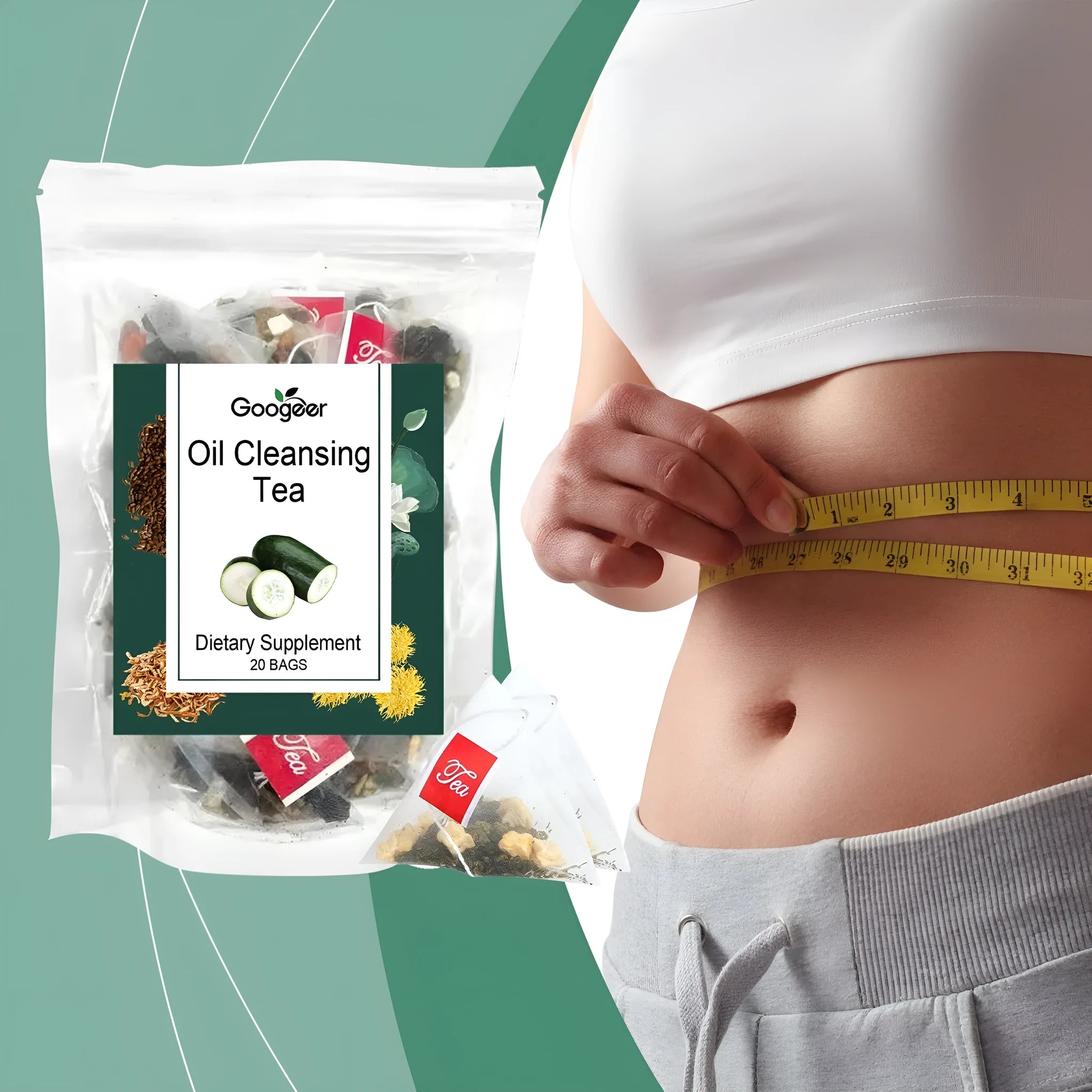 Googeer Oil Cleansing Tea Body Treatment box containing 20 individual herbal tea bags.
