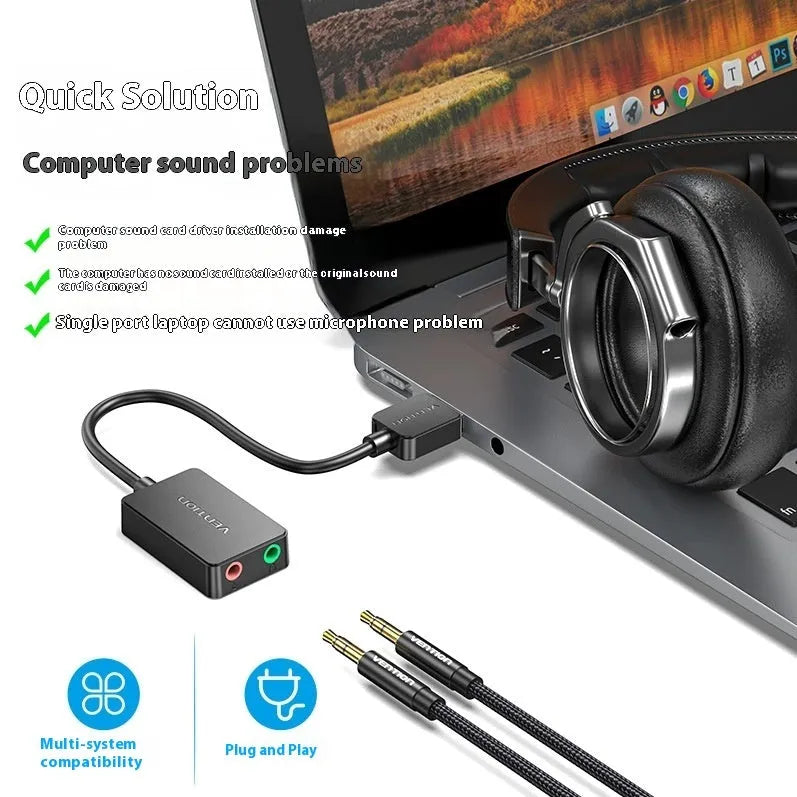 USB external sound card aluminium case silver white double hole configuration