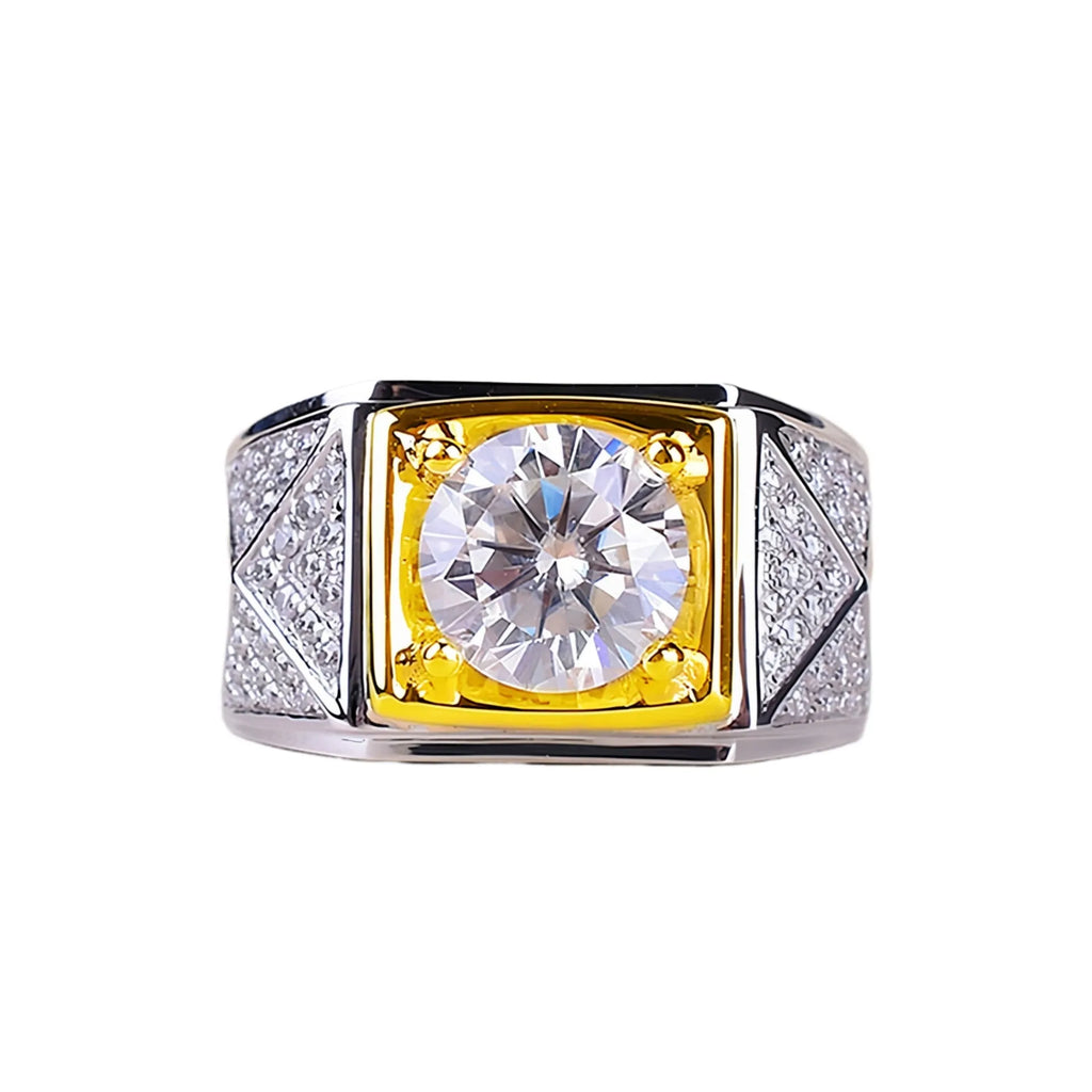 Triangle diamond-studded ring gold two-tone adjustable open men's unisex geometric shield ring