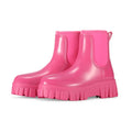 Low tube PVC rain boots in apricot colour with a non-slip sole and flat heel.