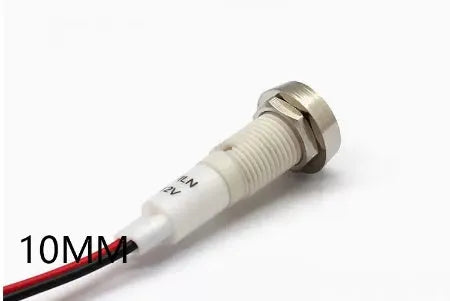 10mm stainless steel edge plastic indicator light with wire and flat end connector.