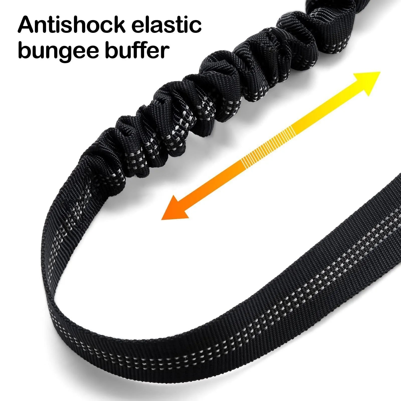 Nylon dog tow rope with metal buckle in multiple colour options on a white background