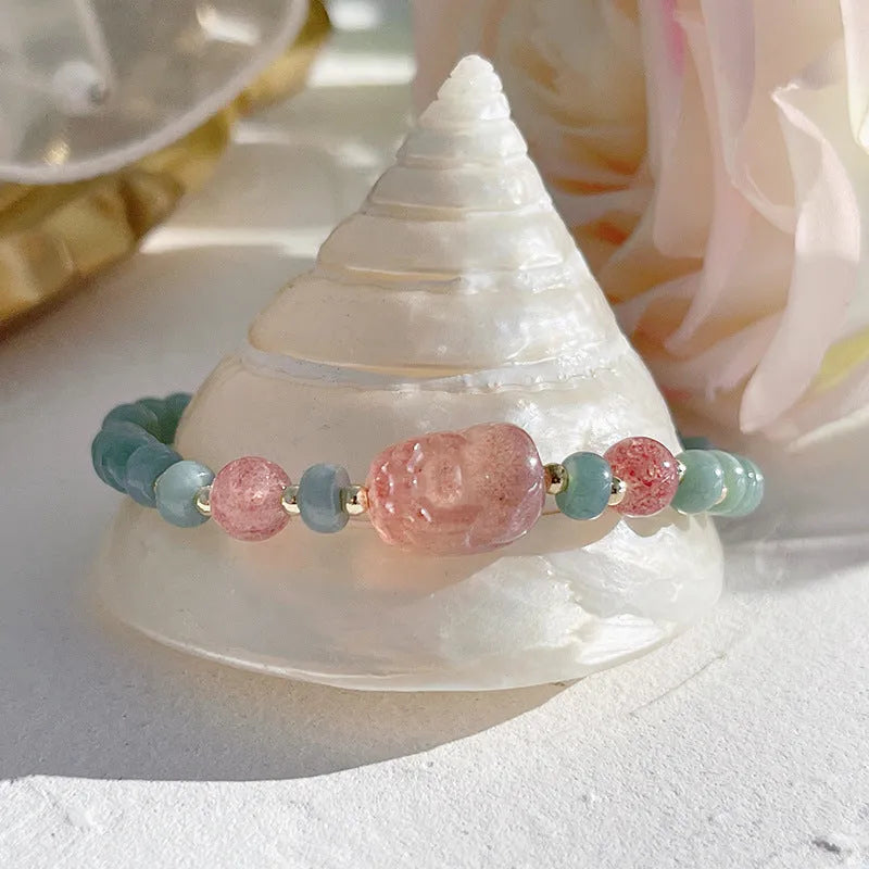 Simple jade gourd bead bracelet with fu character peace buckle in natural blue water colour