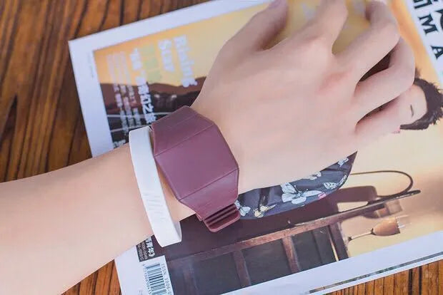 Square digital touch screen watch in multiple colours on a PU strap with stainless steel buckle