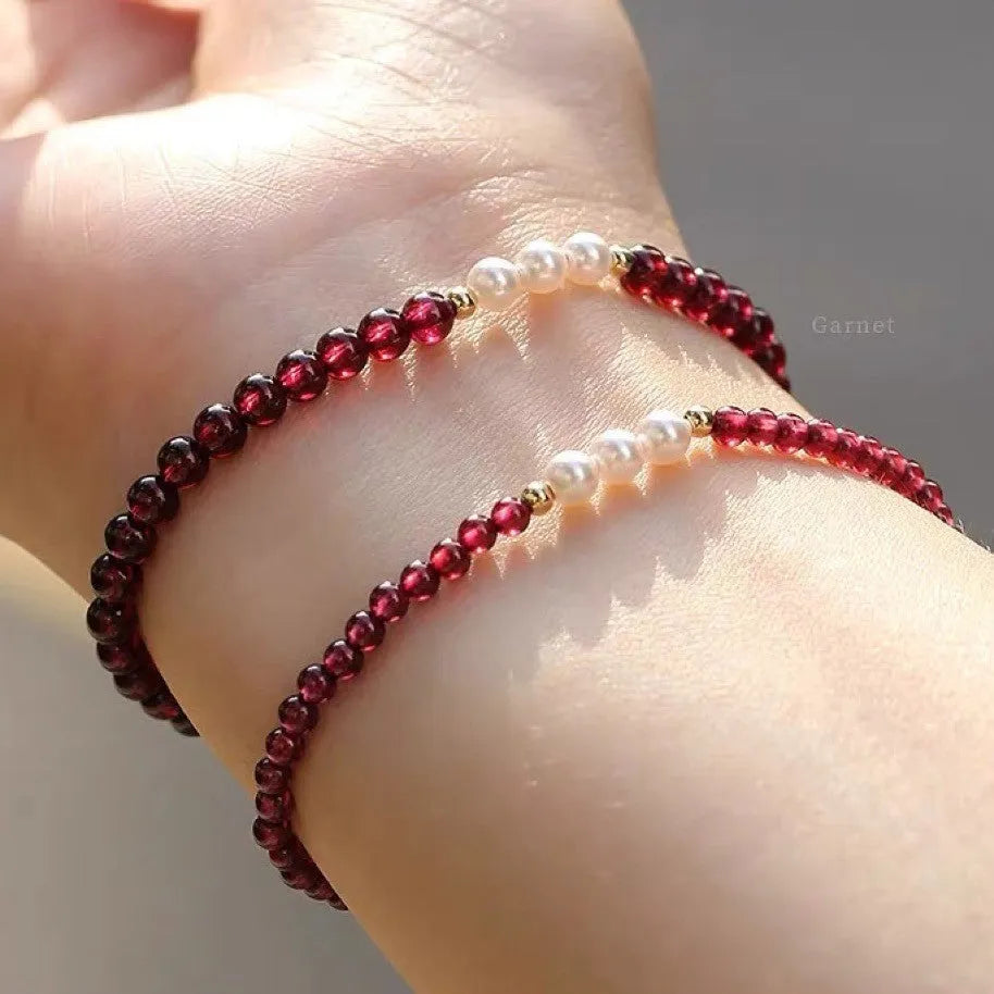 Women's artificial pearl bracelet with 3mm new Chinese garnet beads and crystal elements in fashion OL style