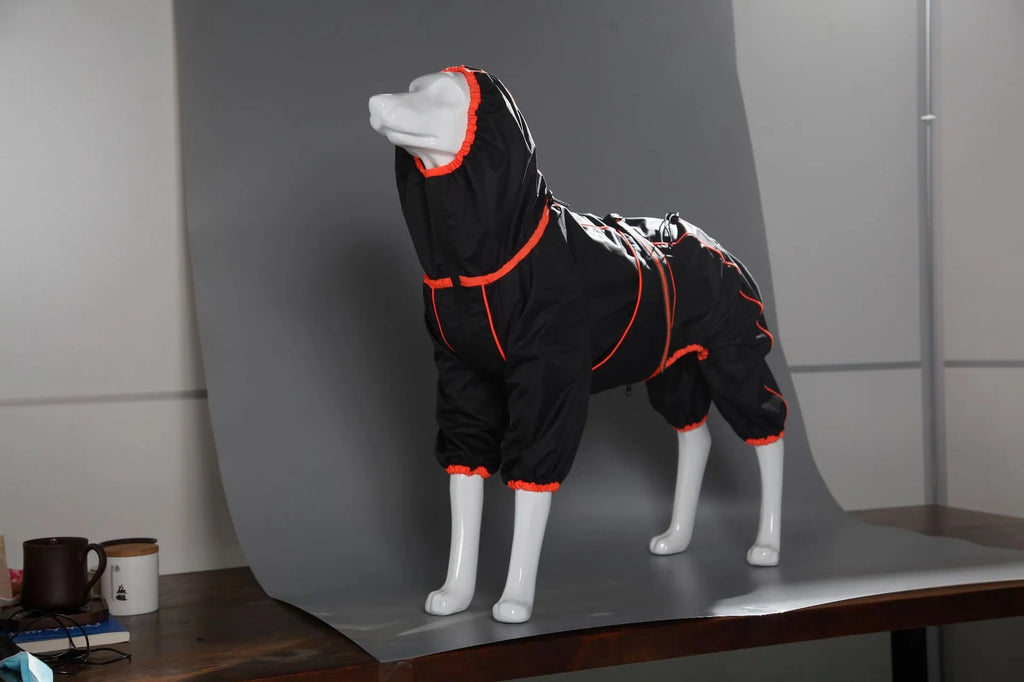 Dog wearing red cotton-padded polyester shell jacket winter coat