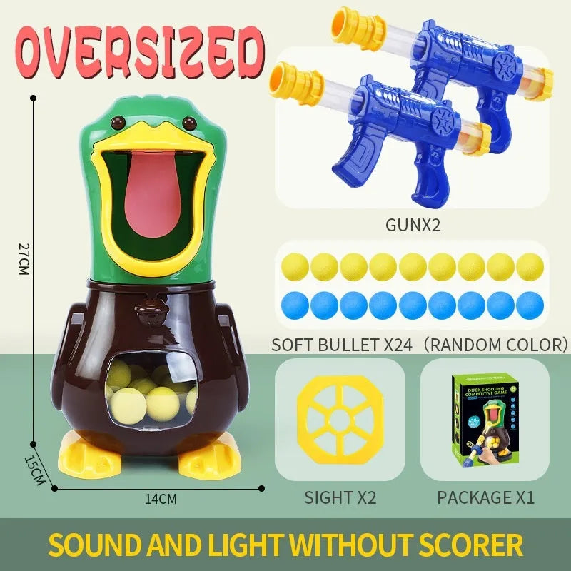 Movable Hit Me Duck children's educational toy with sound, light, scoring, movement, and 12 or 24 bullets