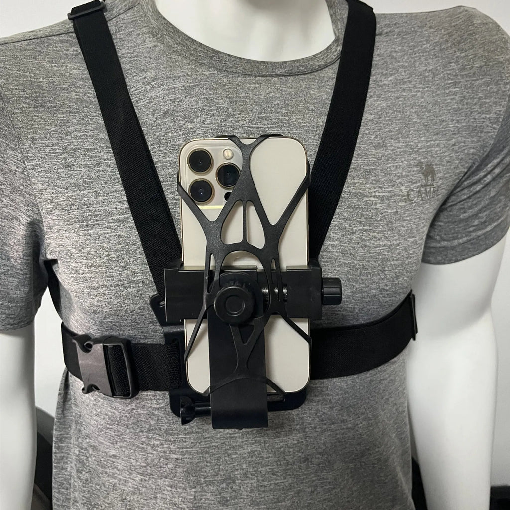 Chest fixation phone holder with plastic elastic band for sports hands-free recording