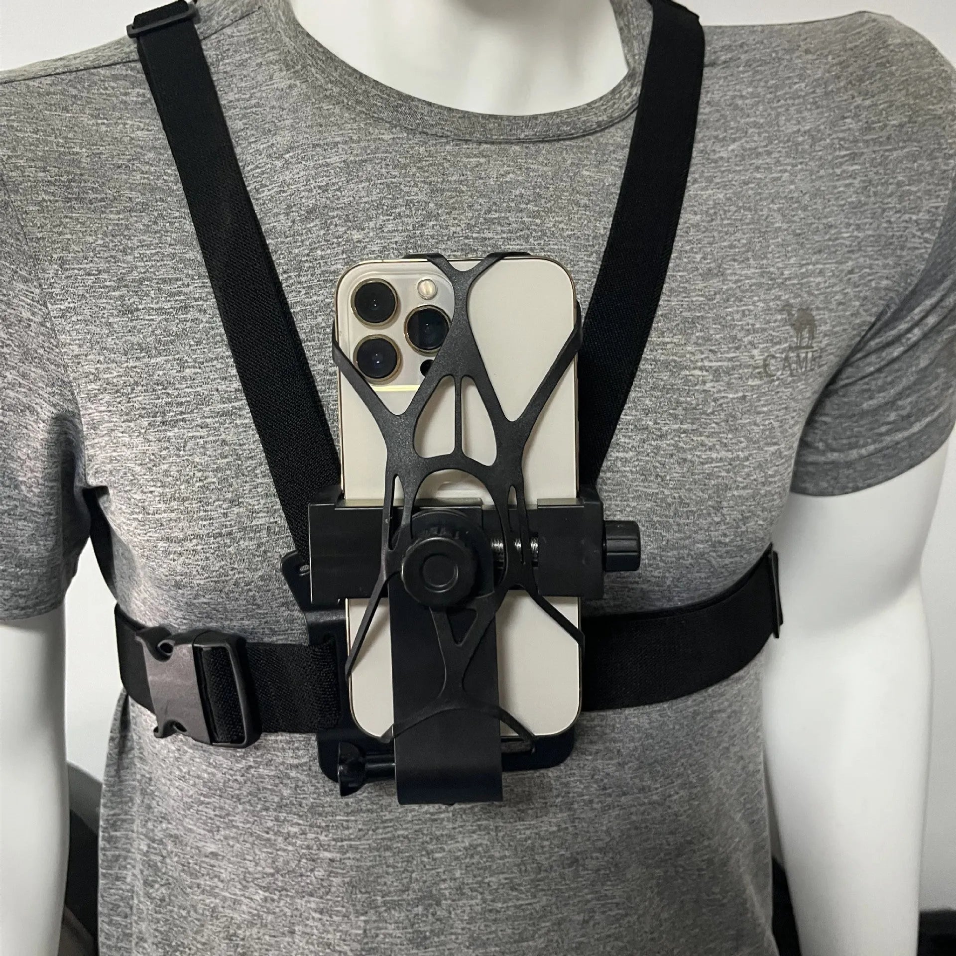 Chest fixation phone holder with plastic elastic band for sports hands-free recording